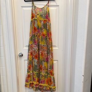 Floral Maxi Dress with Yellow and Pink Accents